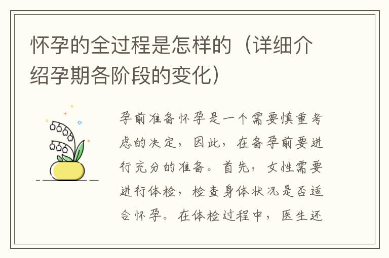 懷孕的全過程是怎樣的（詳細介紹孕期各階段的變化）