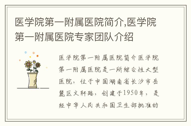 醫學院第一附屬醫院簡介,醫學院第一附屬醫院專家團隊介紹