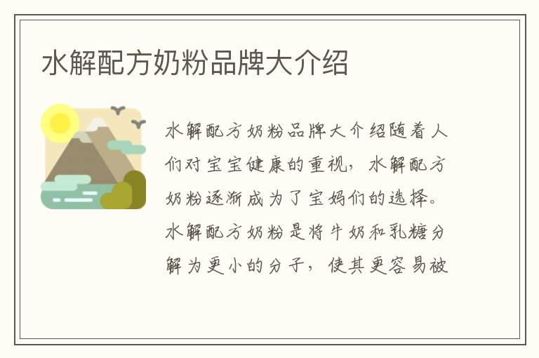 水解配方奶粉品牌大介紹