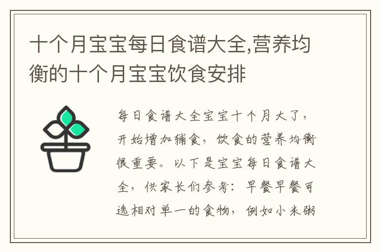十個月寶寶每日食譜大全,營養均衡的十個月寶寶飲食安排