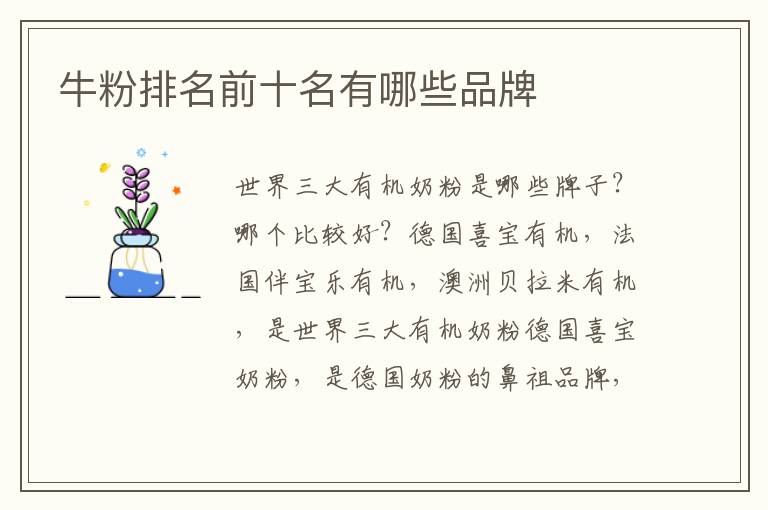 牛粉排名前十名有哪些品牌