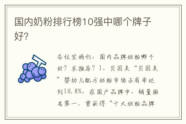 國內奶粉排行榜10強中哪個牌子好？