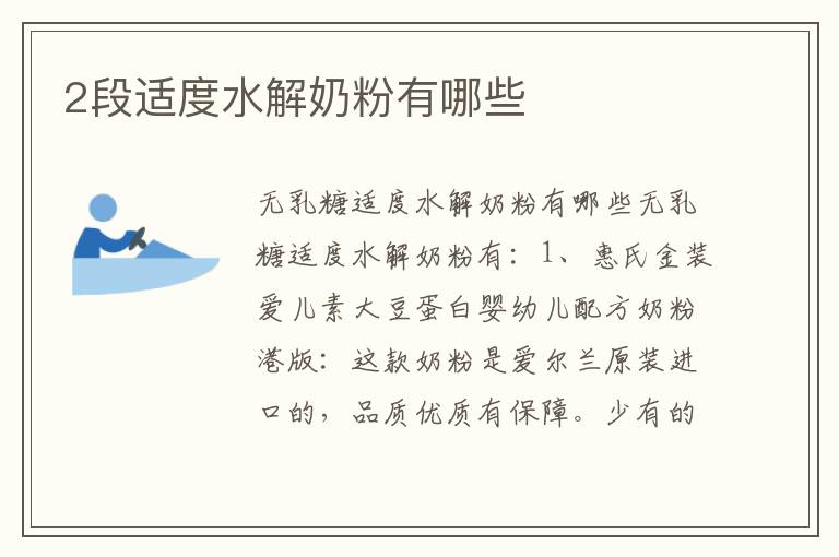 2段適度水解奶粉有哪些