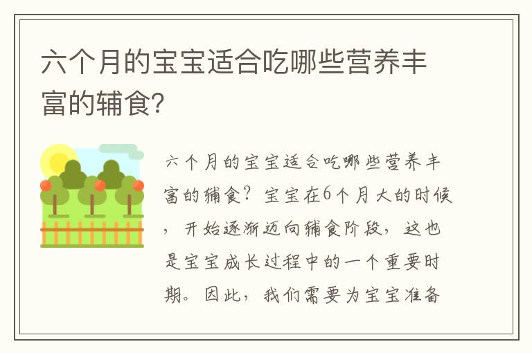 六個月的寶寶適合吃哪些營養豐富的輔食？
