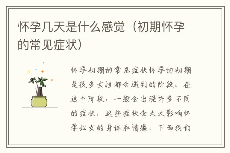 懷孕幾天是什么感覺（初期懷孕的常見癥狀）