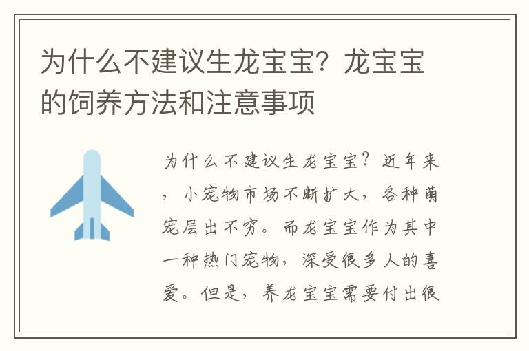 為什么不建議生龍寶寶？龍寶寶的飼養方法和注意事項