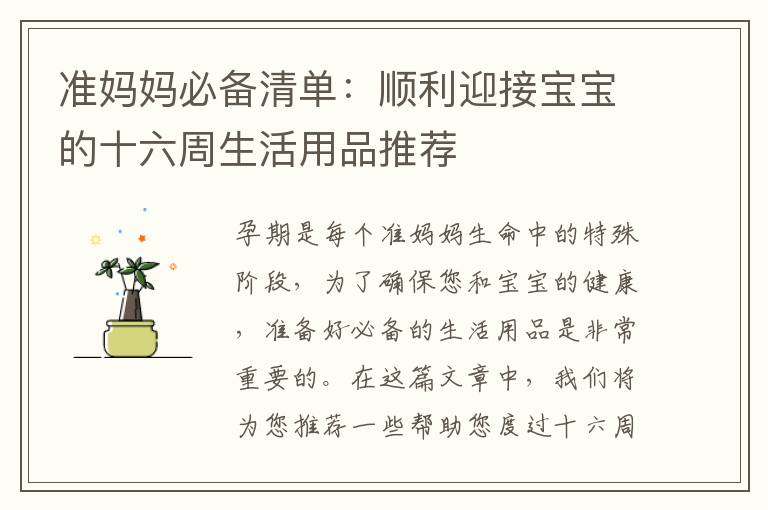 準媽媽必備清單：順利迎接寶寶的十六周生活用品推薦