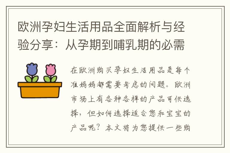 歐洲孕婦生活用品全面解析與經驗分享：從孕期到哺乳期的必需品與媽媽們的購物心得