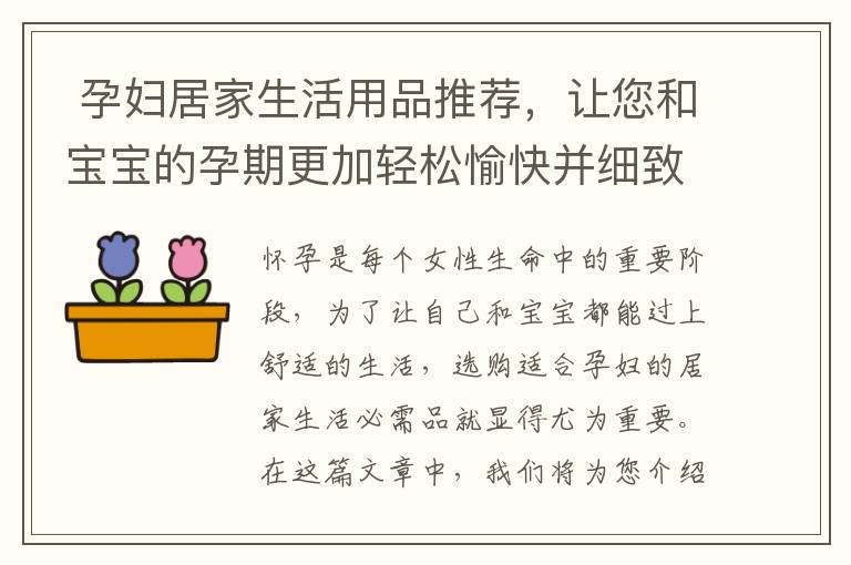 孕婦居家生活用品推薦，讓您和寶寶的孕期更加輕松愉快并細致呵護