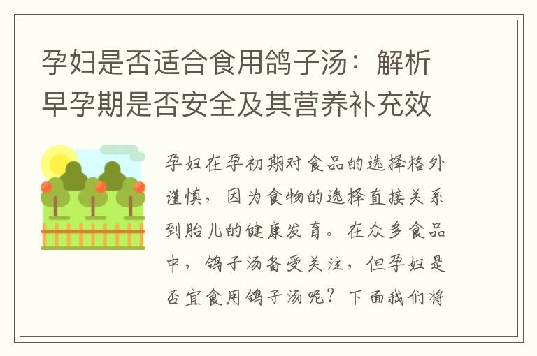 孕婦是否適合食用鴿子湯：解析早孕期是否安全及其營養補充效果