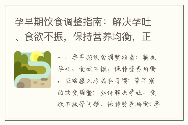 孕早期飲食調整指南：解決孕吐、食欲不振，保持營養均衡，正確攝入方式和習慣_孕早期的飲食指南：專家解答常見問題，