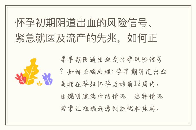 懷孕初期陰道出血的風險信號、緊急就醫及流產的先兆，如何正確處理和避免風險？