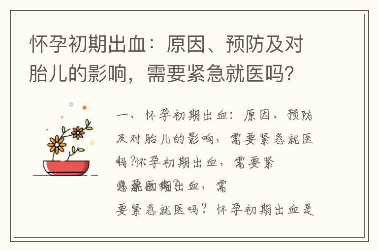 懷孕初期出血：原因、預防及對胎兒的影響，需要緊急就醫嗎？_孕婦積液問題解答：原因、排除、保養及對胎兒影響