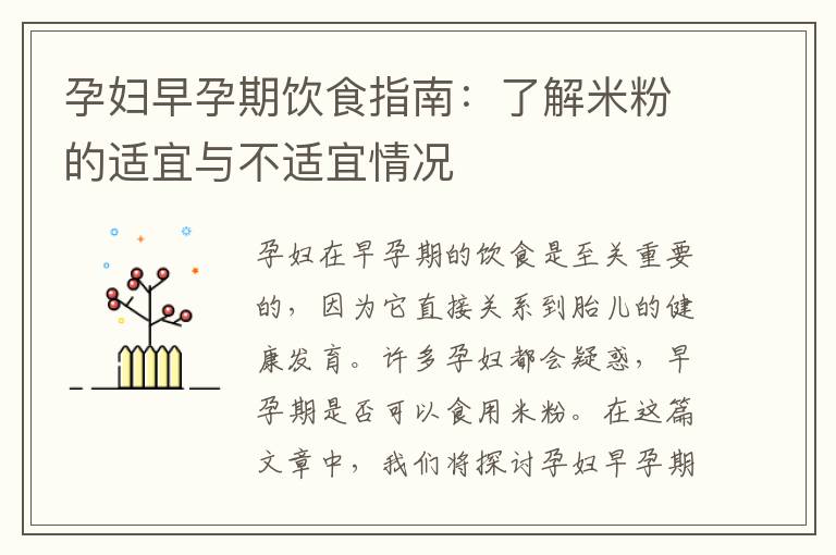 孕婦早孕期飲食指南：了解米粉的適宜與不適宜情況