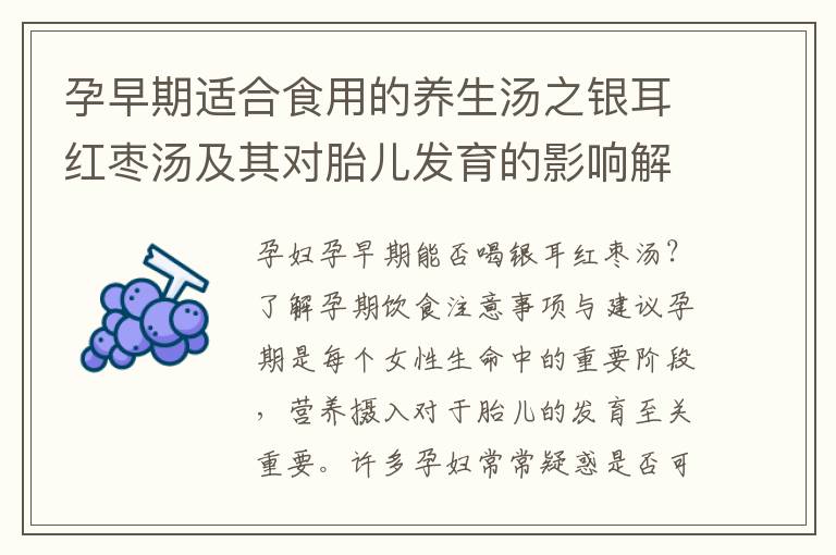 孕早期適合食用的養生湯之銀耳紅棗湯及其對胎兒發育的影響解析