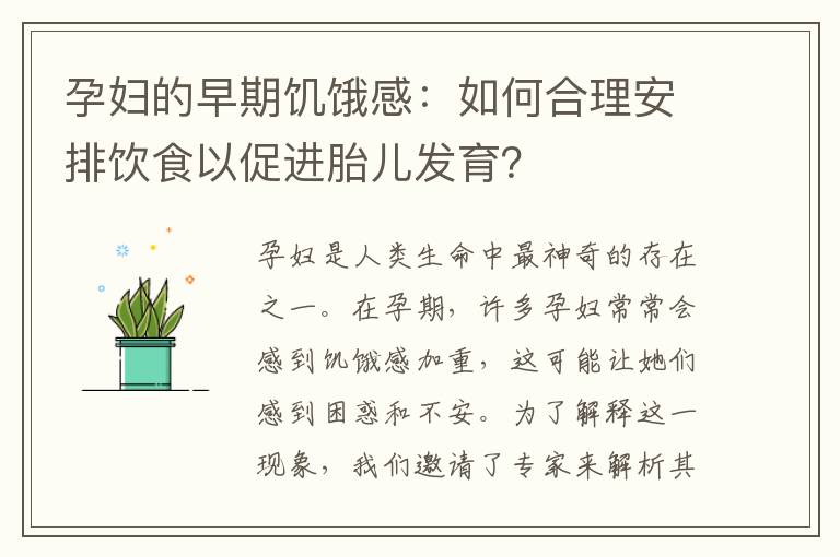 孕婦的早期饑餓感：如何合理安排飲食以促進胎兒發育？