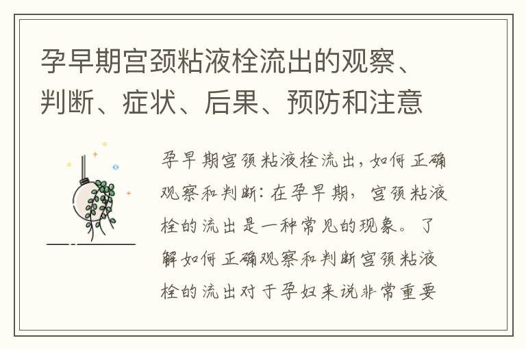 孕早期宮頸粘液栓流出的觀察、判斷、癥狀、后果、預防和注意事項