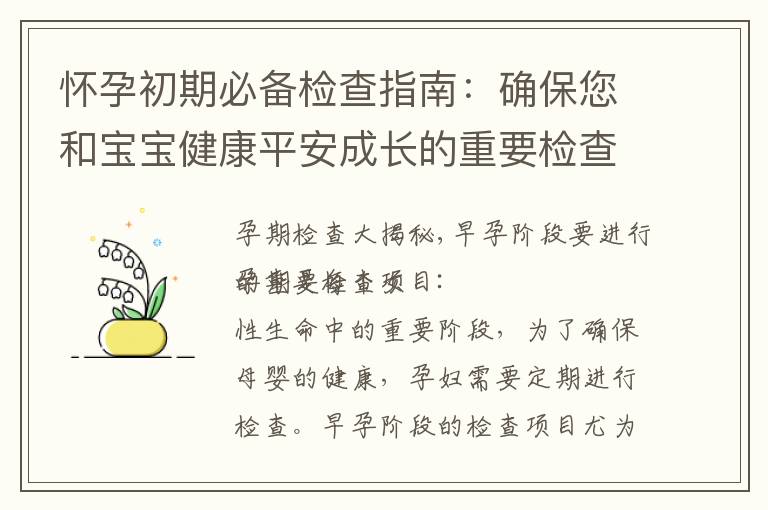懷孕初期必備檢查指南：確保您和寶寶健康平安成長的重要檢查項目揭秘