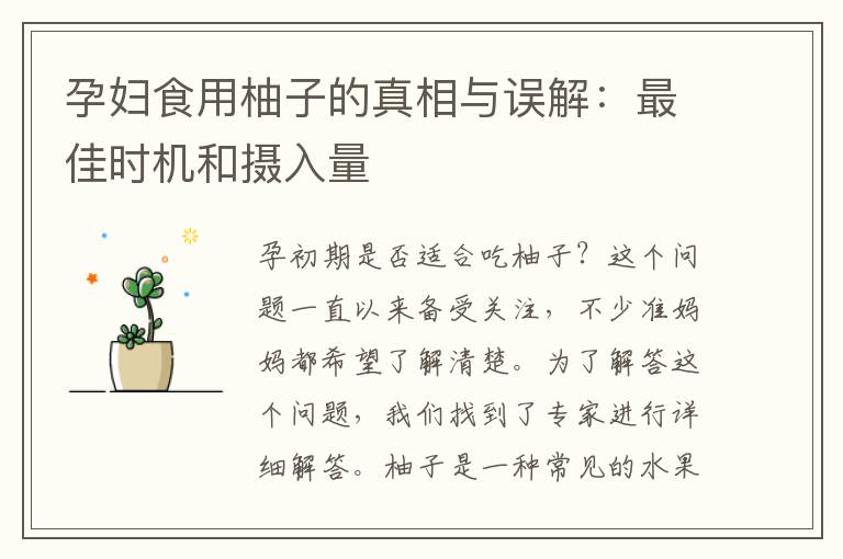 孕婦食用柚子的真相與誤解：最佳時機和攝入量