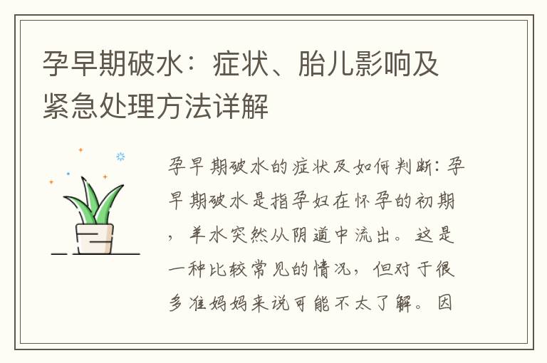 孕早期破水：癥狀、胎兒影響及緊急處理方法詳解