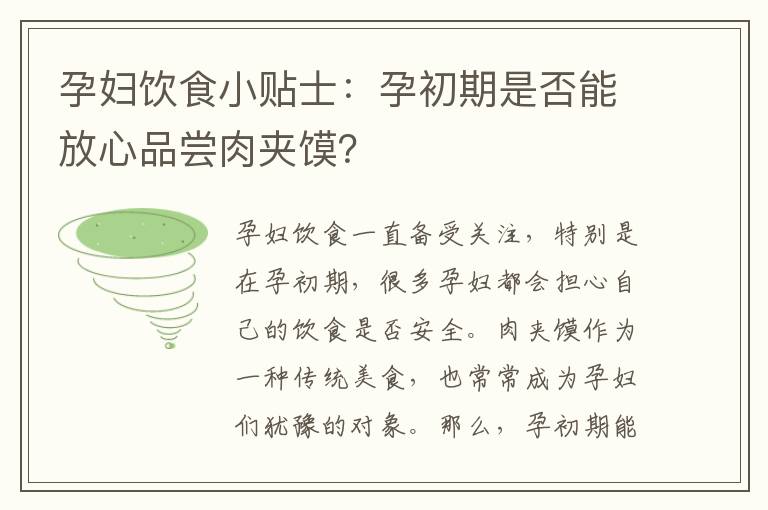 孕婦飲食小貼士：孕初期是否能放心品嘗肉夾饃？