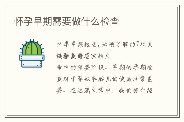 懷孕早期需要做什么檢查