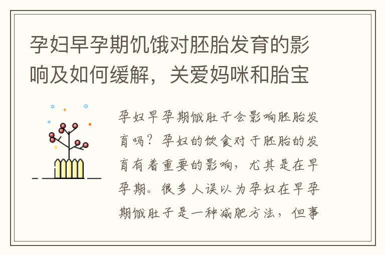 孕婦早孕期饑餓對胚胎發育的影響及如何緩解，關愛媽咪和胎寶寶