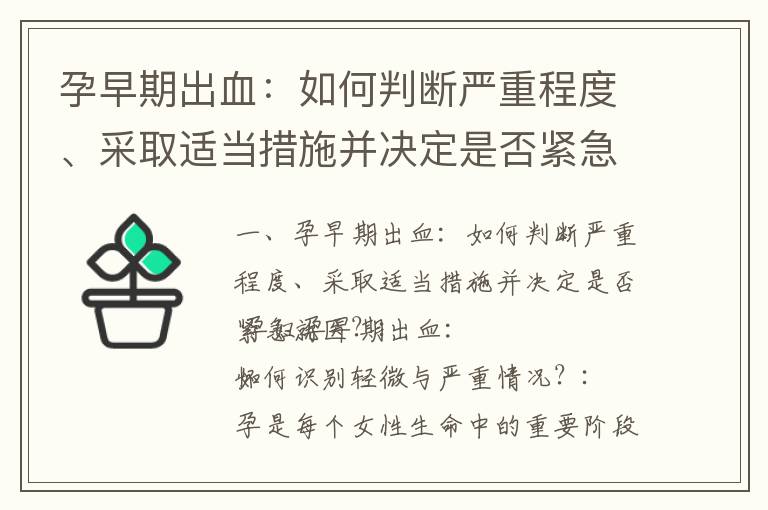 孕早期出血：如何判斷嚴重程度、采取適當措施并決定是否緊急就醫？_孕早期吃藥