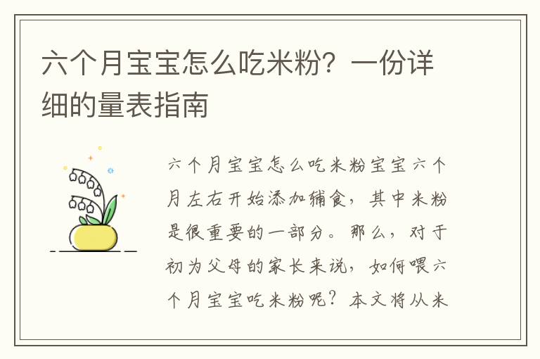 六個月寶寶怎么吃米粉？一份詳細的量表指南