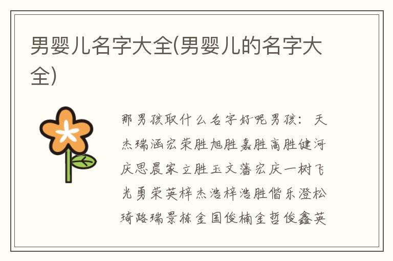 男嬰兒名字大全(男嬰兒的名字大全)