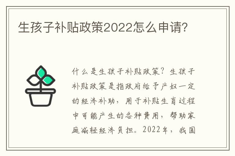 生孩子補貼政策2022怎么申請？