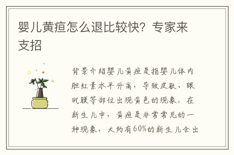 嬰兒黃疸怎么退比較快？專家來支招