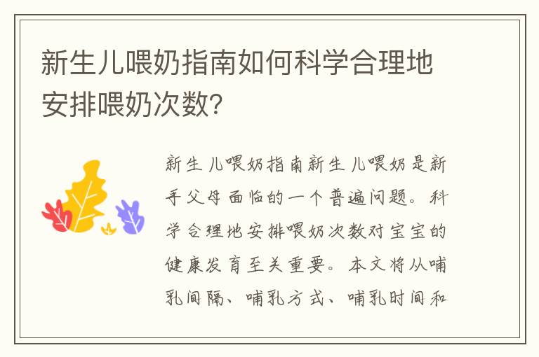 新生兒喂奶指南如何科學合理地安排喂奶次數？