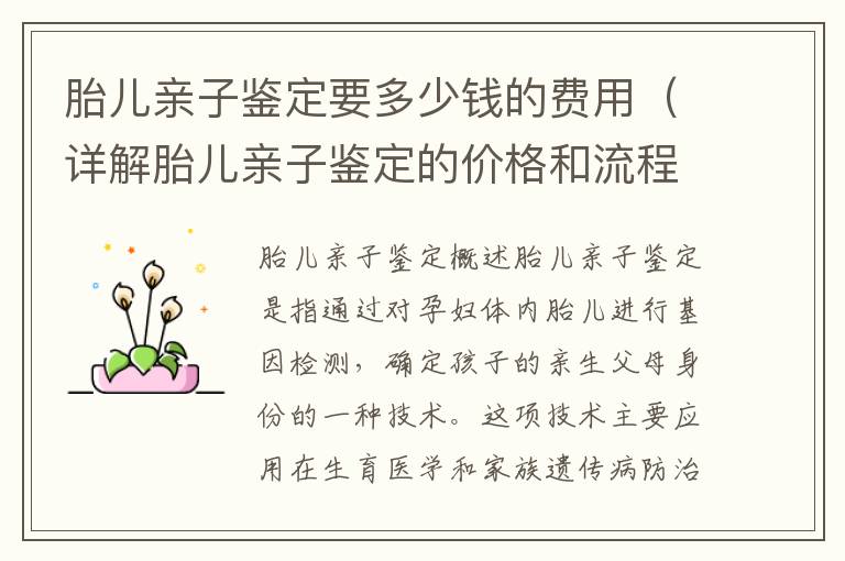 胎兒親子鑒定要多少錢的費用（詳解胎兒親子鑒定的價格和流程）