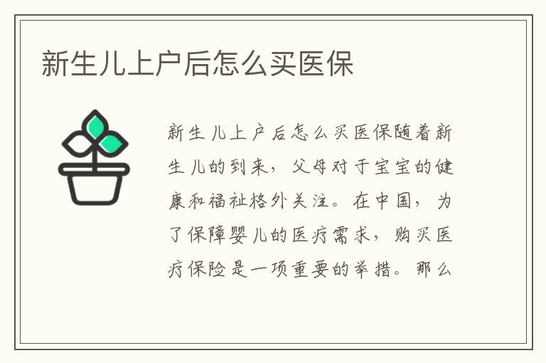 新生兒上戶后怎么買醫保