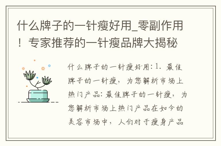 什么牌子的一針瘦好用_零副作用！專家推薦的一針瘦品牌大揭秘：成分、效果全面解讀
