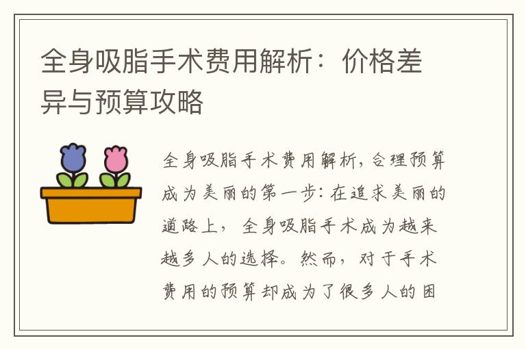 全身吸脂手術費用解析：價格差異與預算攻略