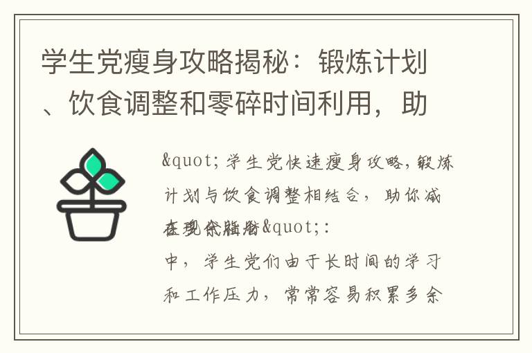 學生黨瘦身攻略揭秘：鍛煉計劃、飲食調整和零碎時間利用，助你輕松減掉多余脂肪
