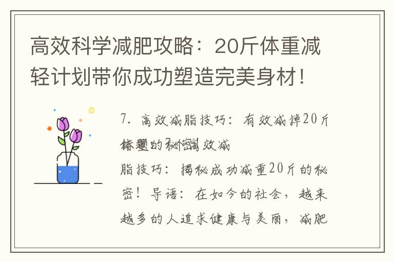 高效科學減肥攻略：20斤體重減輕計劃帶你成功塑造完美身材！
