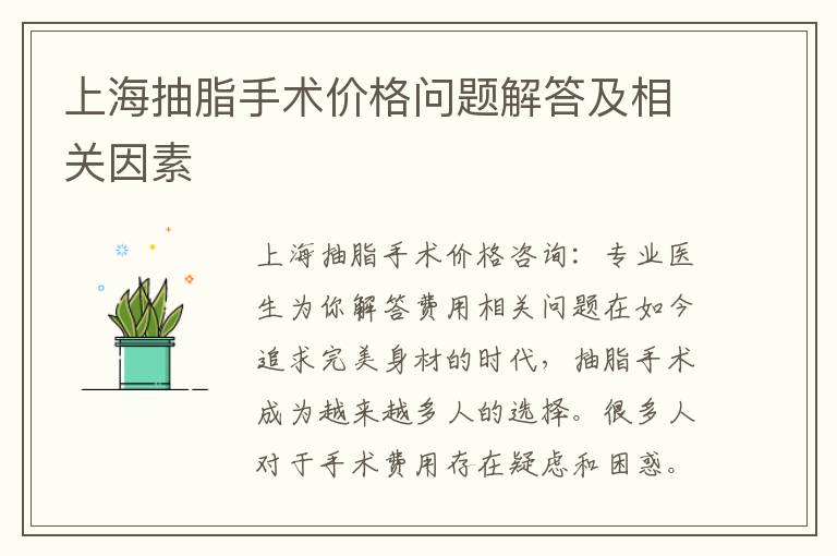 上海抽脂手術價格問題解答及相關因素