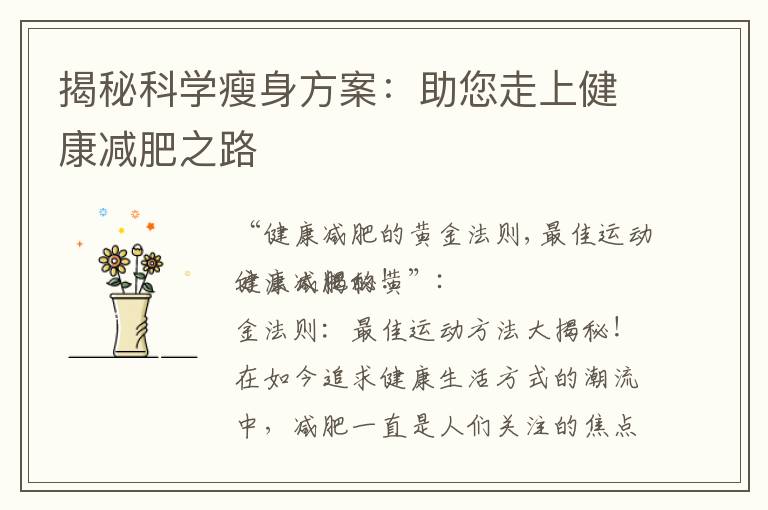 揭秘科學瘦身方案：助您走上健康減肥之路