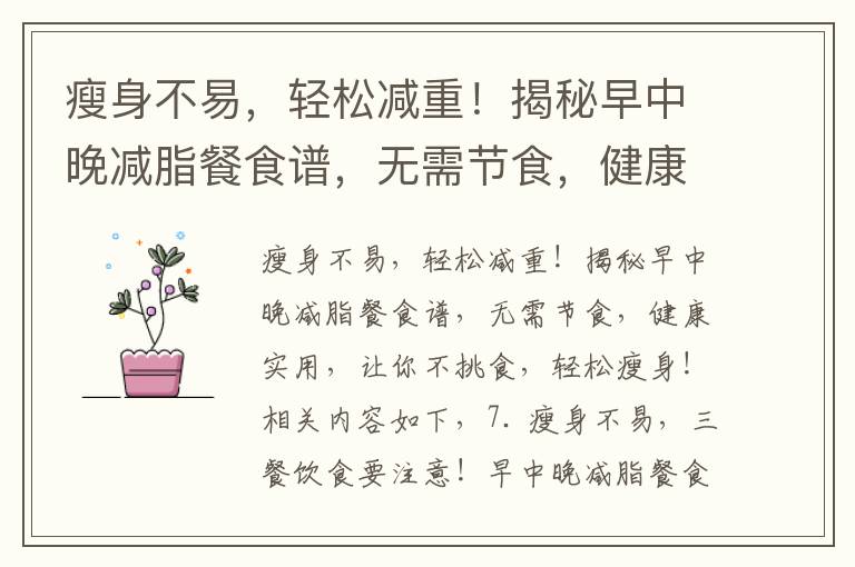 瘦身不易，輕松減重！揭秘早中晚減脂餐食譜，無需節食，健康實用，讓你不挑食，輕松瘦身！