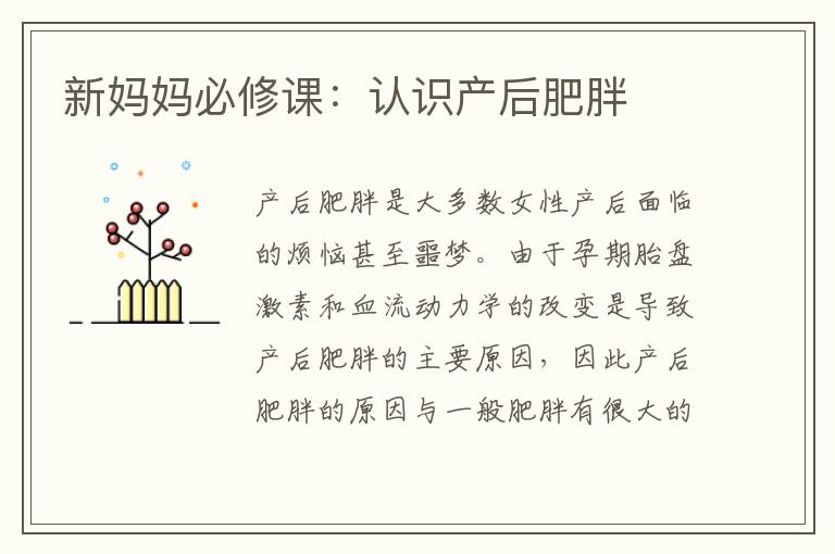 新媽媽必修課：認識產后肥胖