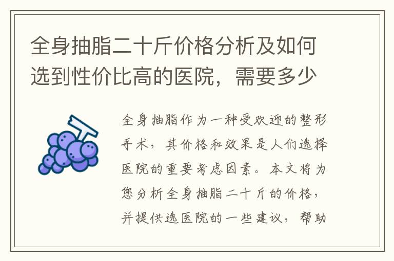 全身抽脂二十斤價格分析及如何選到性價比高的醫院，需要多少資金支持？價格因素你必須知道！