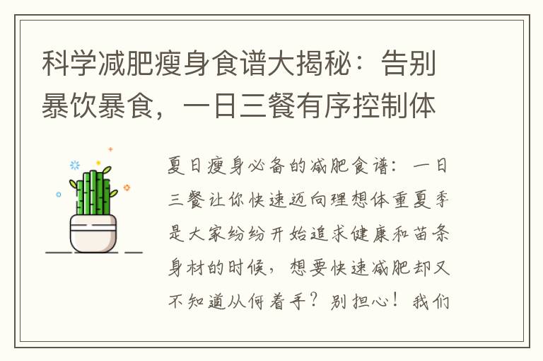 科學減肥瘦身食譜大揭秘：告別暴飲暴食，一日三餐有序控制體重，輕松瘦下來
