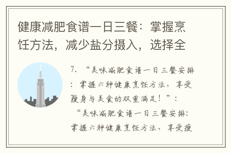 健康減肥食譜一日三餐：掌握烹飪方法，減少鹽分攝入，選擇全谷物與豐富膳食纖維，實現健康美體！