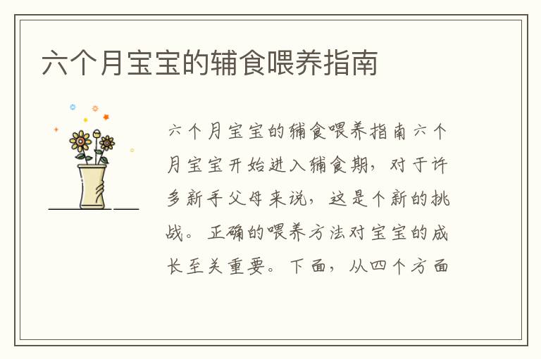 六個月寶寶的輔食喂養指南