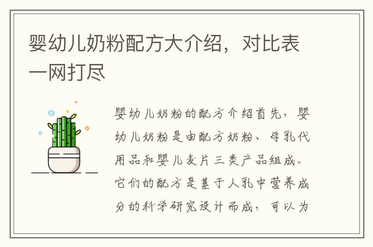 嬰幼兒奶粉配方大介紹，對比表一網打盡