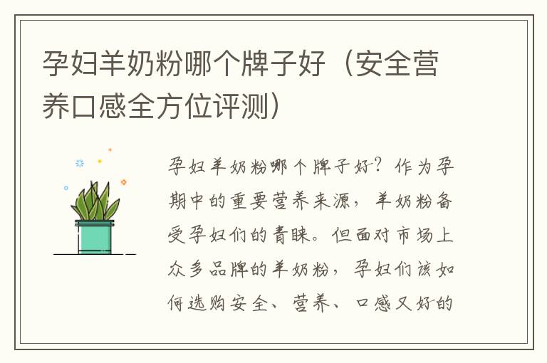 孕婦羊奶粉哪個牌子好（安全營養口感全方位評測）