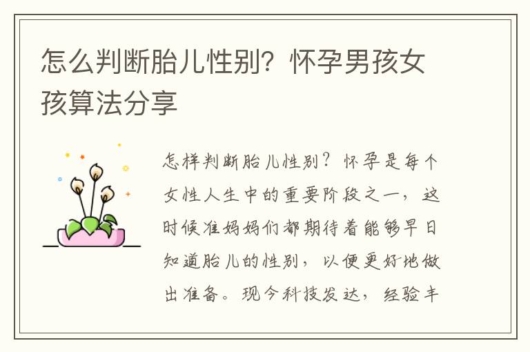 怎么判斷胎兒性別？懷孕男孩女孩算法分享